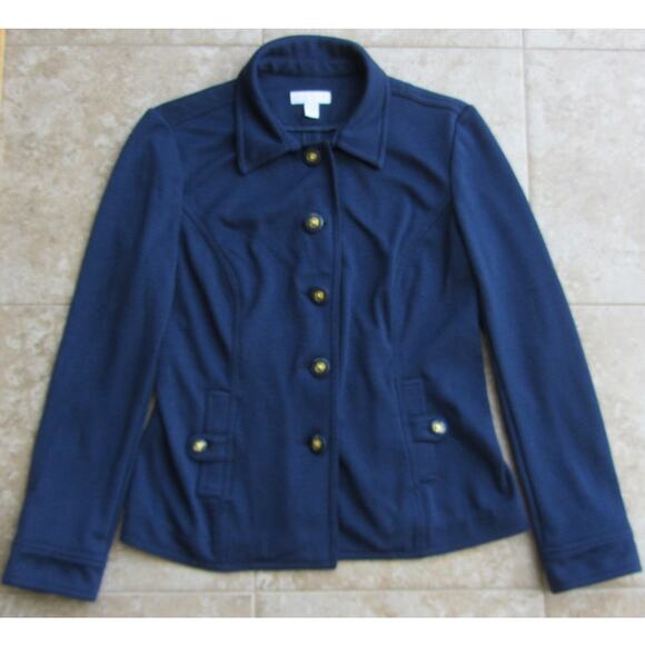 CHARTER CLUB Navy Blue Polyester Cotton Knit Blazer Jacket Petite Small - Picture 1 of 4